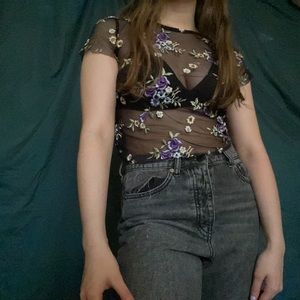 sheer, flower embroidered top from UO